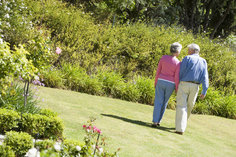 elder couple walking in the park